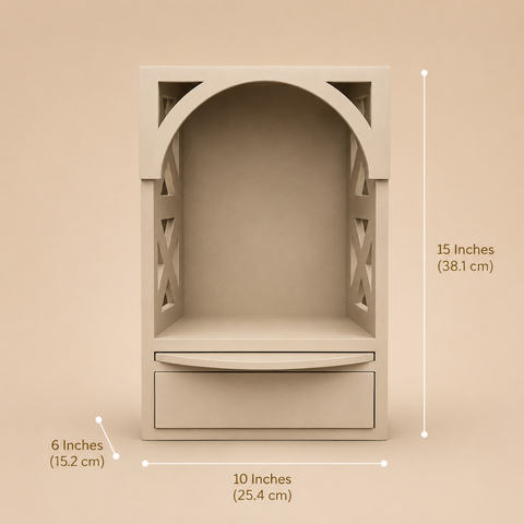 Arch Pooja Mandir with Drawer & Diya Tray Wooden at Home | 14.5 Inch
