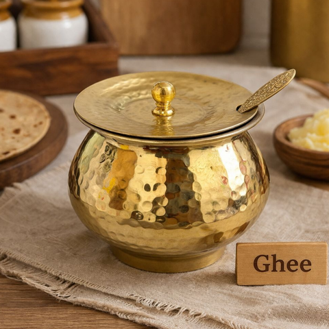 4 inch brass ghee pot for storing and serving ghee