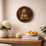 Brass Kalash on Wooden Round Plate Wall Decor | 12Inch