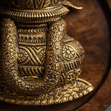 Brass Kalash on Wooden Round Plate Wall Decor | 12Inch