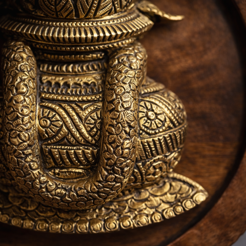 Brass Kalash on Wooden Round Plate Wall Decor | 12Inch