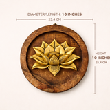 Brass Lotus Bloom on Wooden Round Plate Wall Decor | 10inch