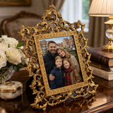 Brass Photo Frame with Vintage Floral Design for Table Decor