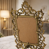 Brass Photo Frame with Vintage Floral Design for Table Decor