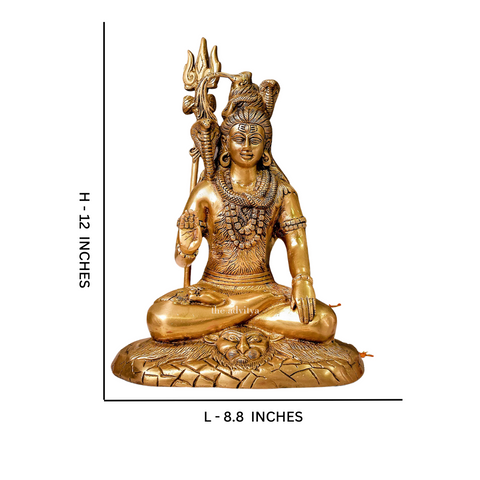 Mahadeva,Maheshvara,Neelakantha,Mrityunjaya,Kailashapati,shiv,Bholenath,Brass shiva statue Meditating On Lion Mat