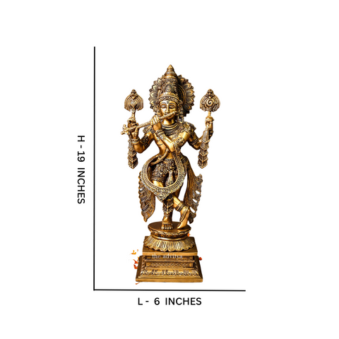 Vasudeva,Shyam,Nandakishore,Murari,Madhva,Mukunda,Keshava,Hary,Hari,Govnda,Brass Superfine Krishna With Flute Large Statue