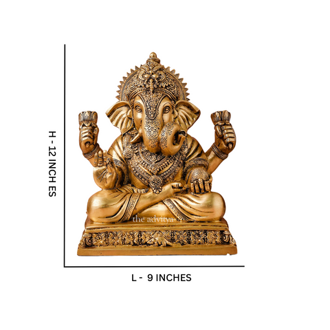 Ganesha,Ganepati,Ganasha,Ganapati,Gajanand,Gajananaa,Gajanana,Ekadanta,Brass Lord Ganesha Sitting On Chowki