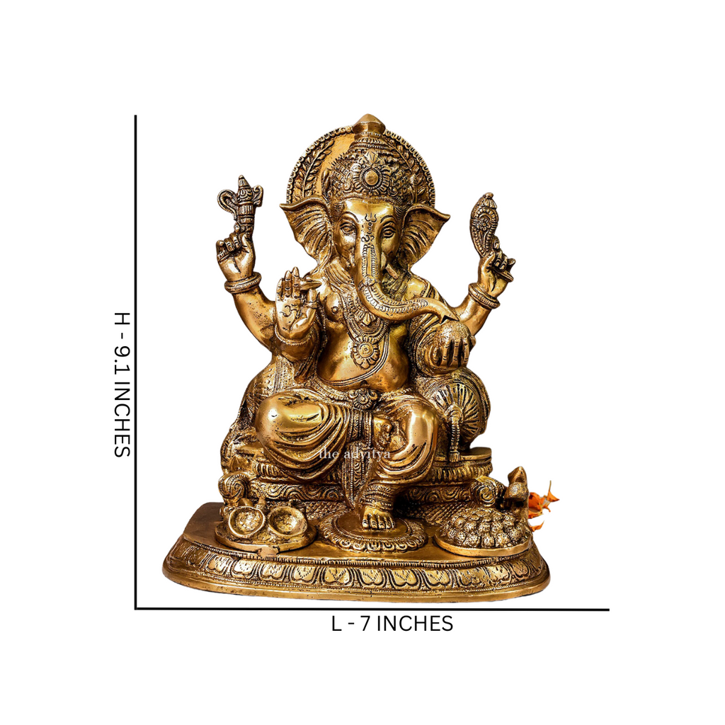 Lord Ganesha Sitting On Base Ganesha Idol Brass Ganesha Statue The Advitya