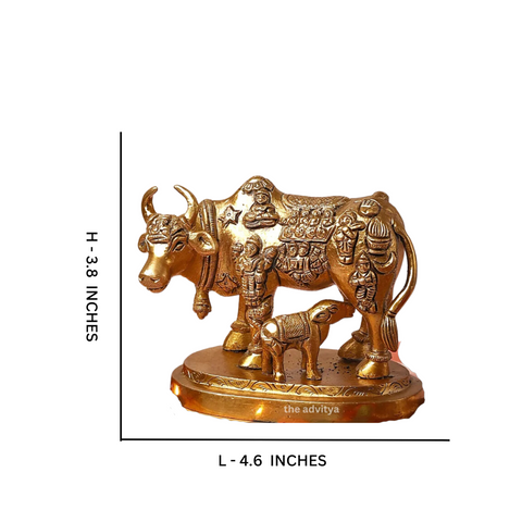 Mahishi,Kamdhenu, Kalyani,Gomata,Vasundhra,Brass Cow with Calf Superfine Small