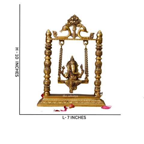 Vinayak,Vigneshwara,Vakratunda,Ganapati,Gajanand,Ganesha, Brass Ganpati Sitting on Jhula