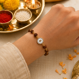 Trishul Rudraksha Rakhi - Traditional Raksha Bandhan Rakhi Set - Pack of 3 with Roli Chawal