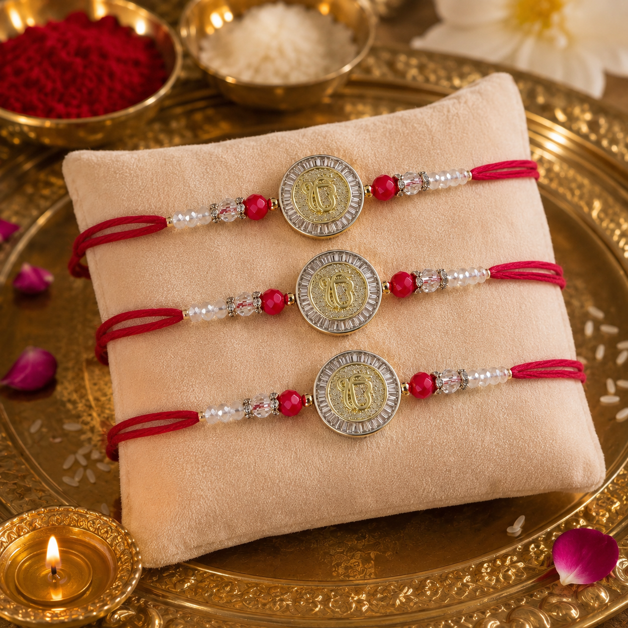 Premium Ik Onkar Rakhi for Brother with Roli Chawal Pack of 3