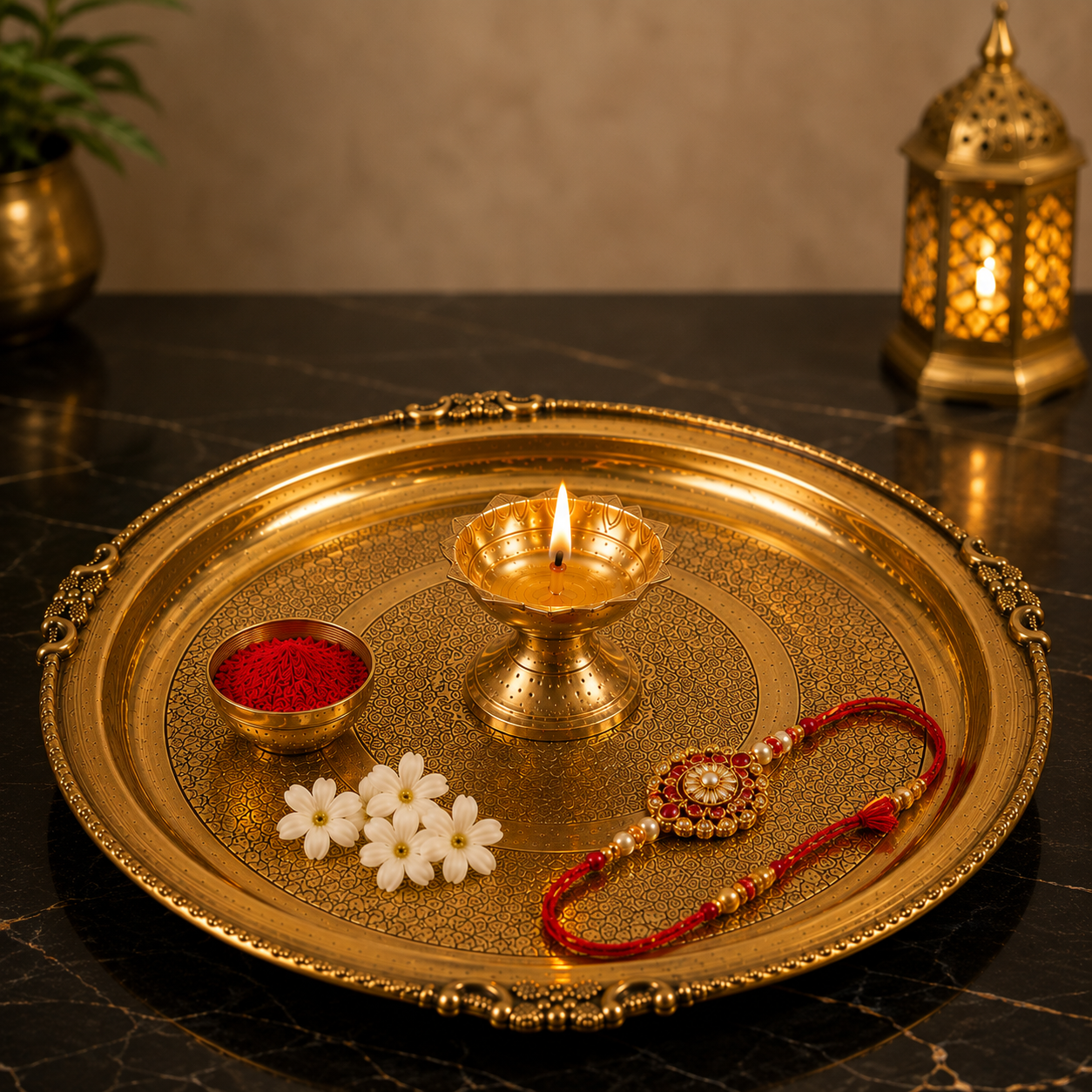 Brass Puja/utility Multipurpose Thali | Premium Engraved Pooja Plate | Accessories Not Included