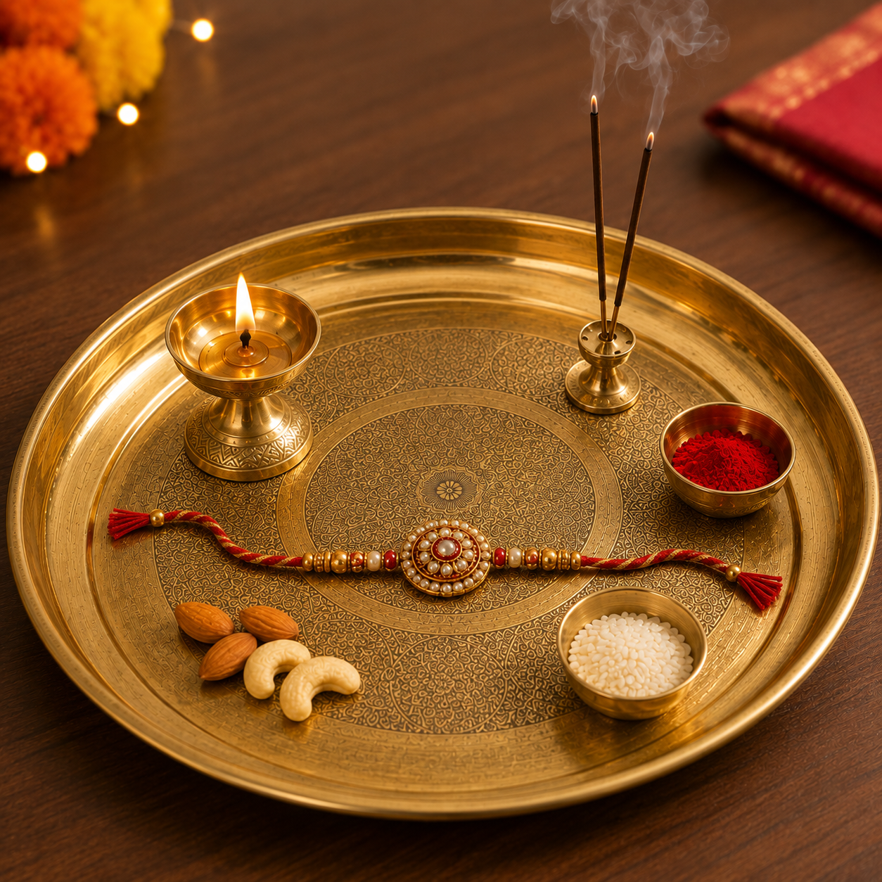 Traditional Brass Thali Only (11 Inch) | Premium Pooja Plate | No Accessories Included