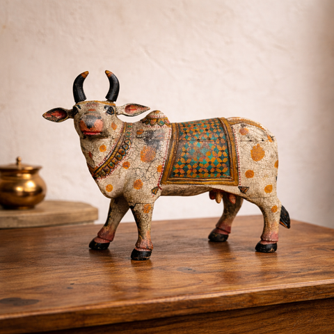 Nandi Sculpture Wooden | Sacred Shiva Bull Decor for Home and Temple | 19 inch