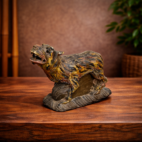 Tiger Figurine Wooden | Rustic Finish Decorative Showpiece for Home Decor | 12 Inch