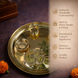 Golden Brass Pooja Thali Set with Diya & Sindoor Box | 8 Inch