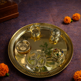 Golden Brass Pooja Thali Set with Diya & Sindoor Box | 8 Inch