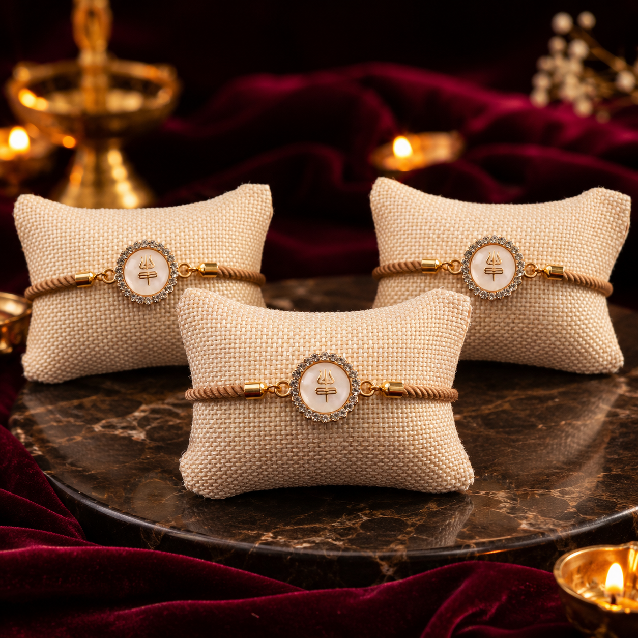Trishul Charm Braclet Rakhi Pack of 3 with  (Roli+Chawal)