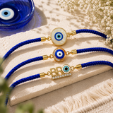 Premium Evil Eye Rakhi Gift Set for Brother with Blue Thread Pack of 3 with Roli Chawal