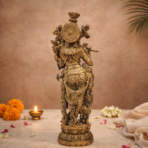 Krishna Murti (Flute Playing Venugopal) in Brass or Home Temple, Pooja & Gifting | 14.5 Inch