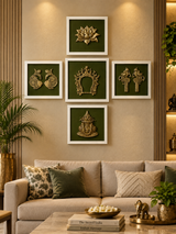The Advitya Brass Spiritual Wall Art Set of 5 | Handcrafted Sacred Décor Collection