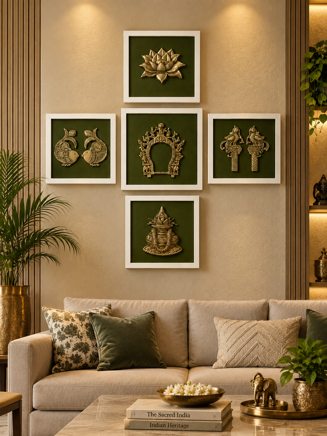 The Advitya Brass Spiritual Wall Art Set of 5 | Handcrafted Sacred Décor Collection