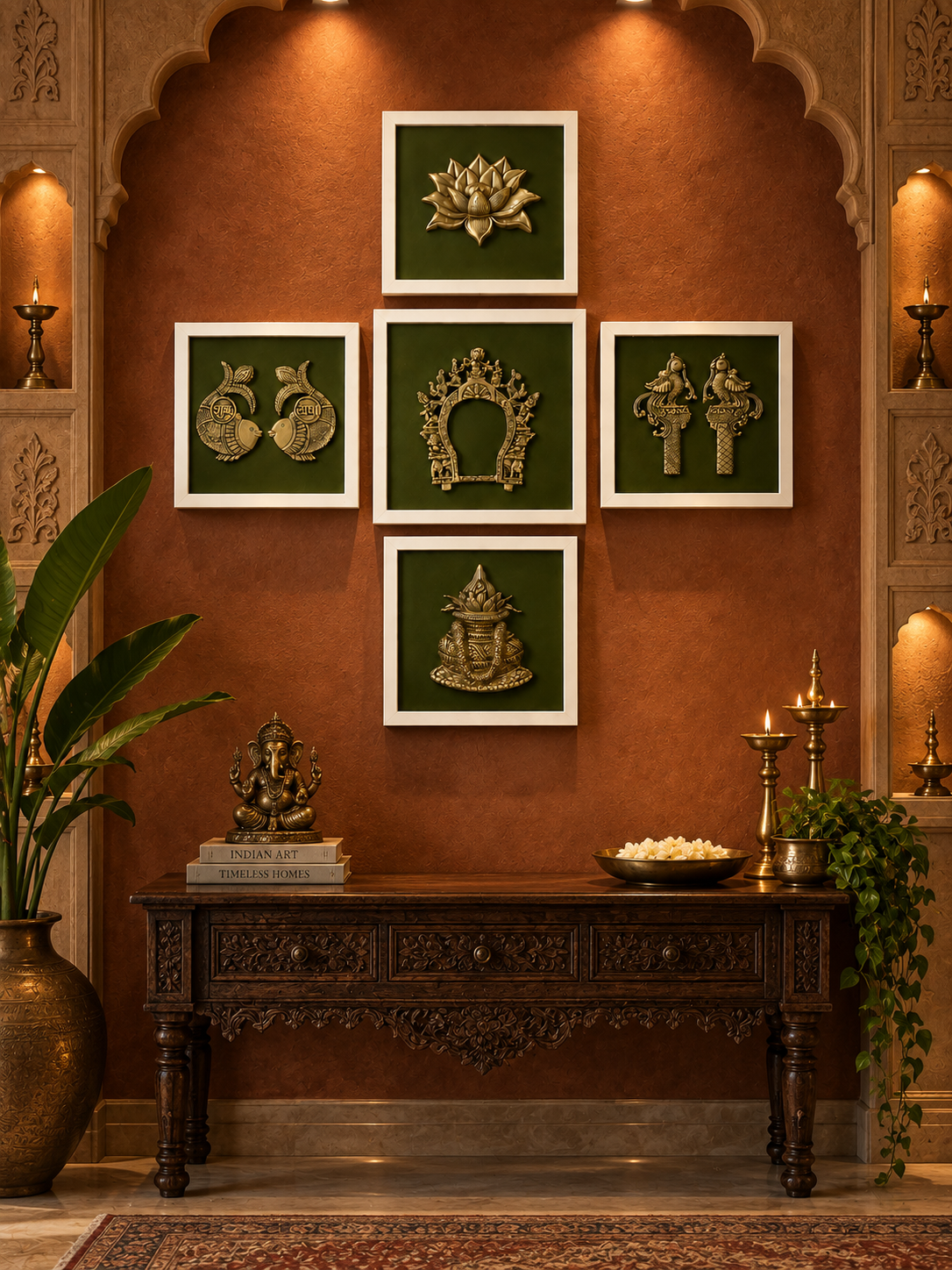 The Advitya Brass Spiritual Wall Art Set of 5 | Handcrafted Sacred Décor Collection