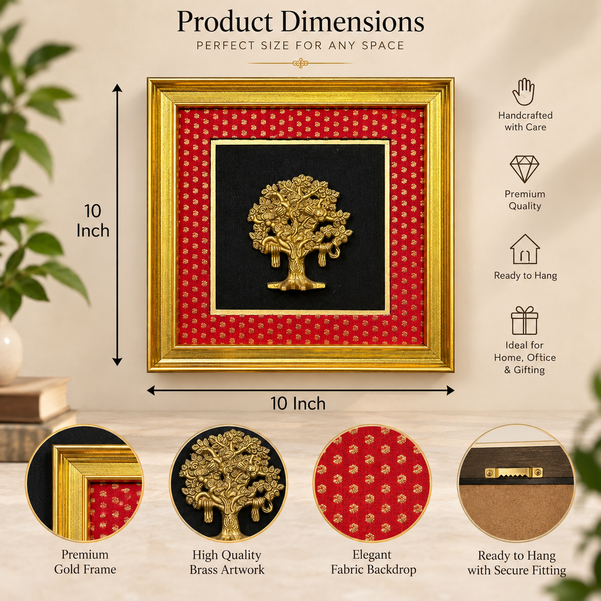 The Advitya Brass Tree Wall Art Frame | Handcrafted Luxury Home Décor