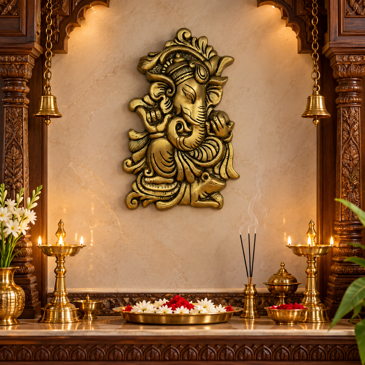 The Advitya Brass Lord Ganesha Wall Hanging | Handcrafted Ganesh Wall Décor for Home, Temple & Entrance