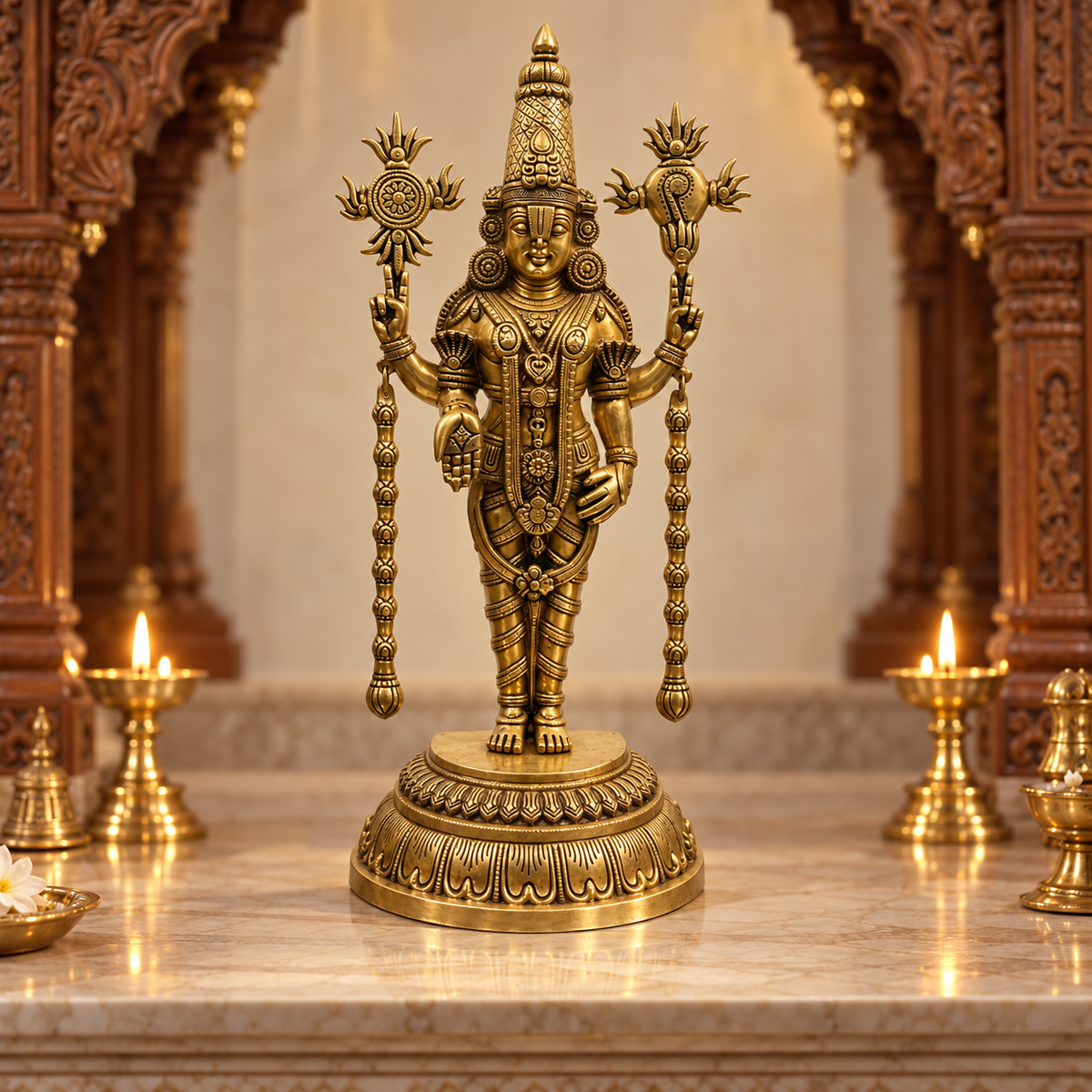 Brass Lord Venkateswara (Balaji) Idol – Handcrafted Brass Murti for Home Temple & Pooja Decor