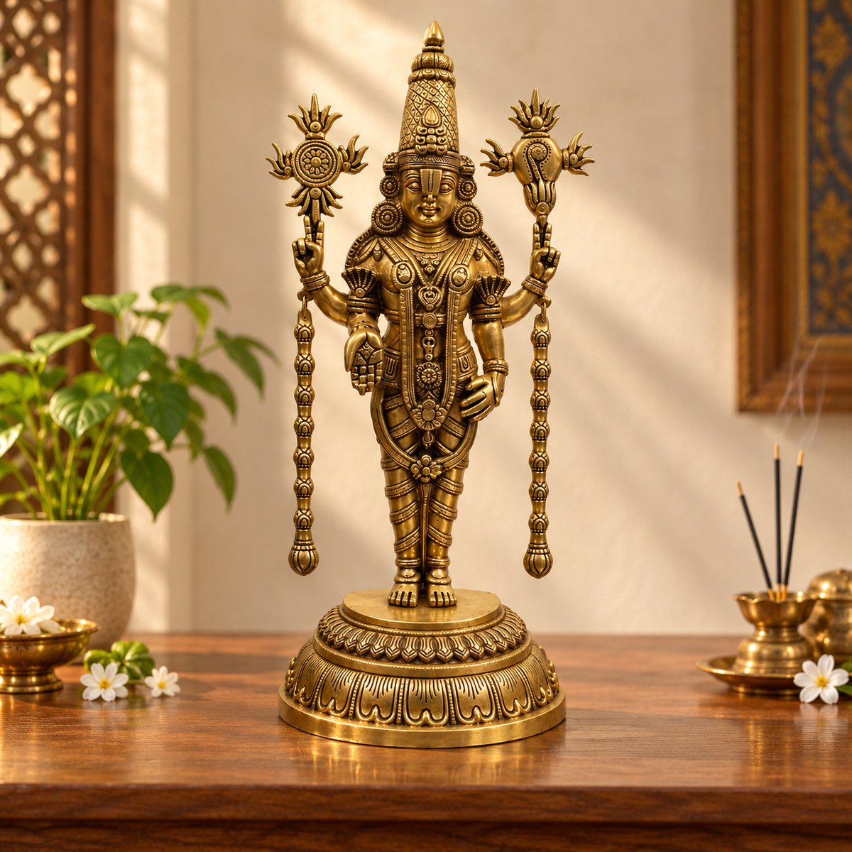 Brass Lord Venkateswara (Balaji) Idol – Handcrafted Brass Murti for Home Temple & Pooja Decor