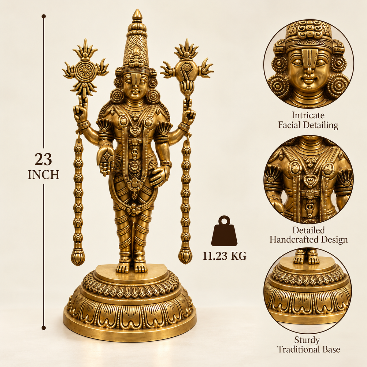 Brass Lord Venkateswara (Balaji) Idol – Handcrafted Brass Murti for Home Temple & Pooja Decor