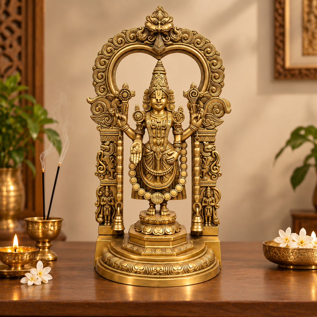 Brass Lord Venkateswara Balaji Idol for Home Temple & Décor | Handmade Brass Murti