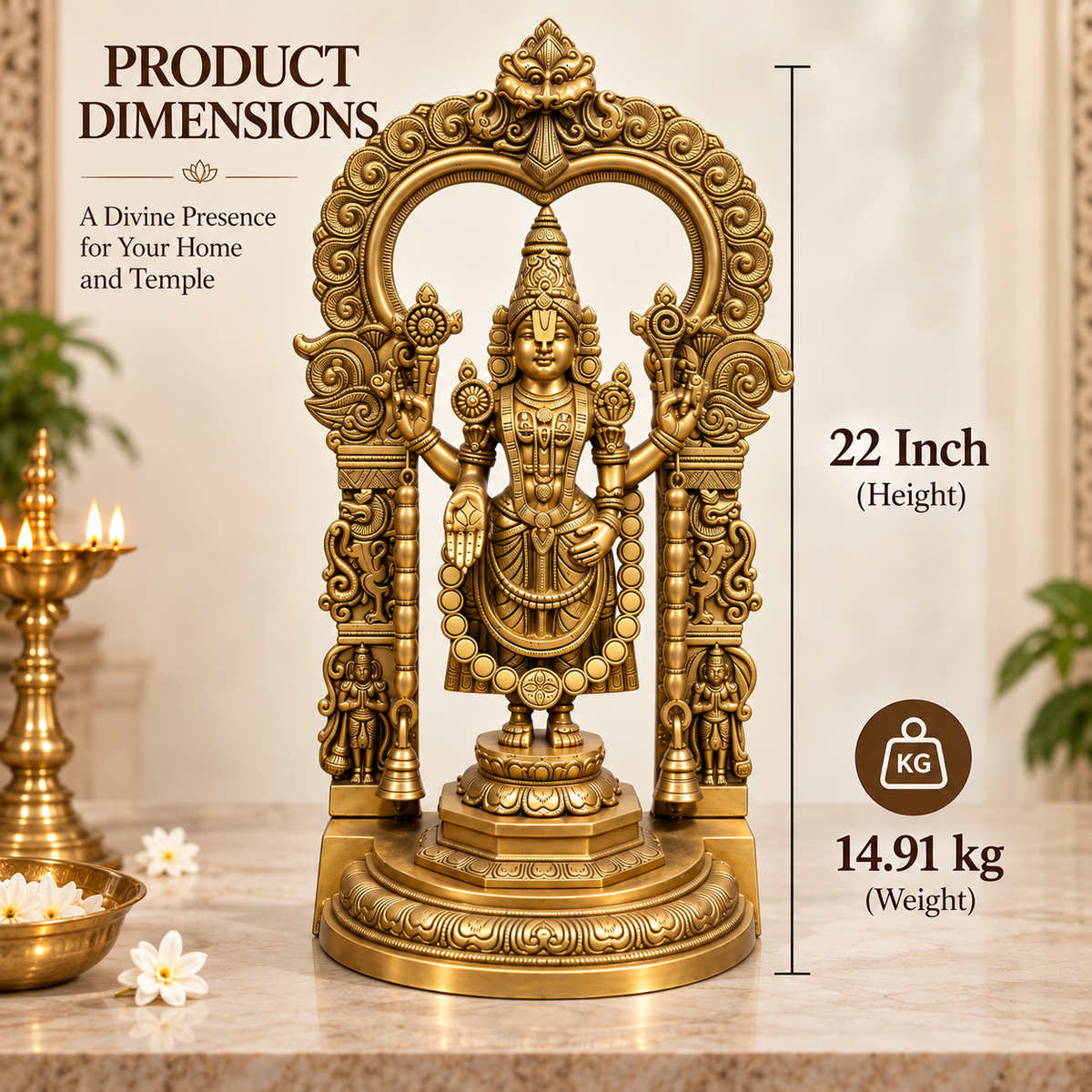 Brass Lord Venkateswara Balaji Idol for Home Temple & Décor | Handmade Brass Murti