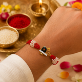 Shiva Lingam & Om Rakhi with Pearl Beads - Traditional Raksha Bandhan Rakhi for Brother - Premium Handmade Rakhi - Pack of 1 with Roli Chawal