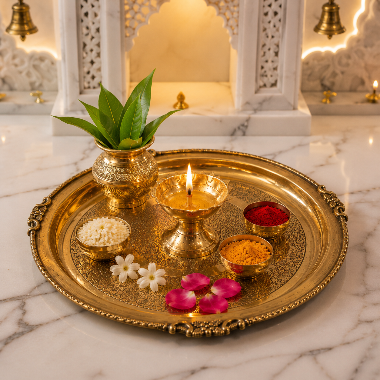 Brass Puja/utility Multipurpose Thali | Premium Engraved Pooja Plate | Accessories Not Included