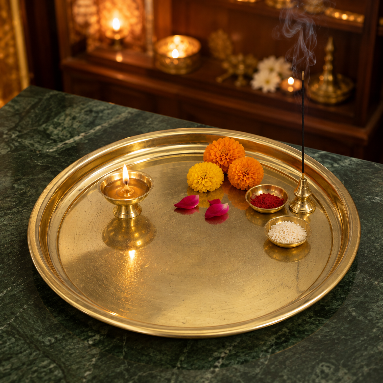 Premium 11-Inch Brass Thali | Pooja Plate Only | Rakhi & Puja Accessories Not Included