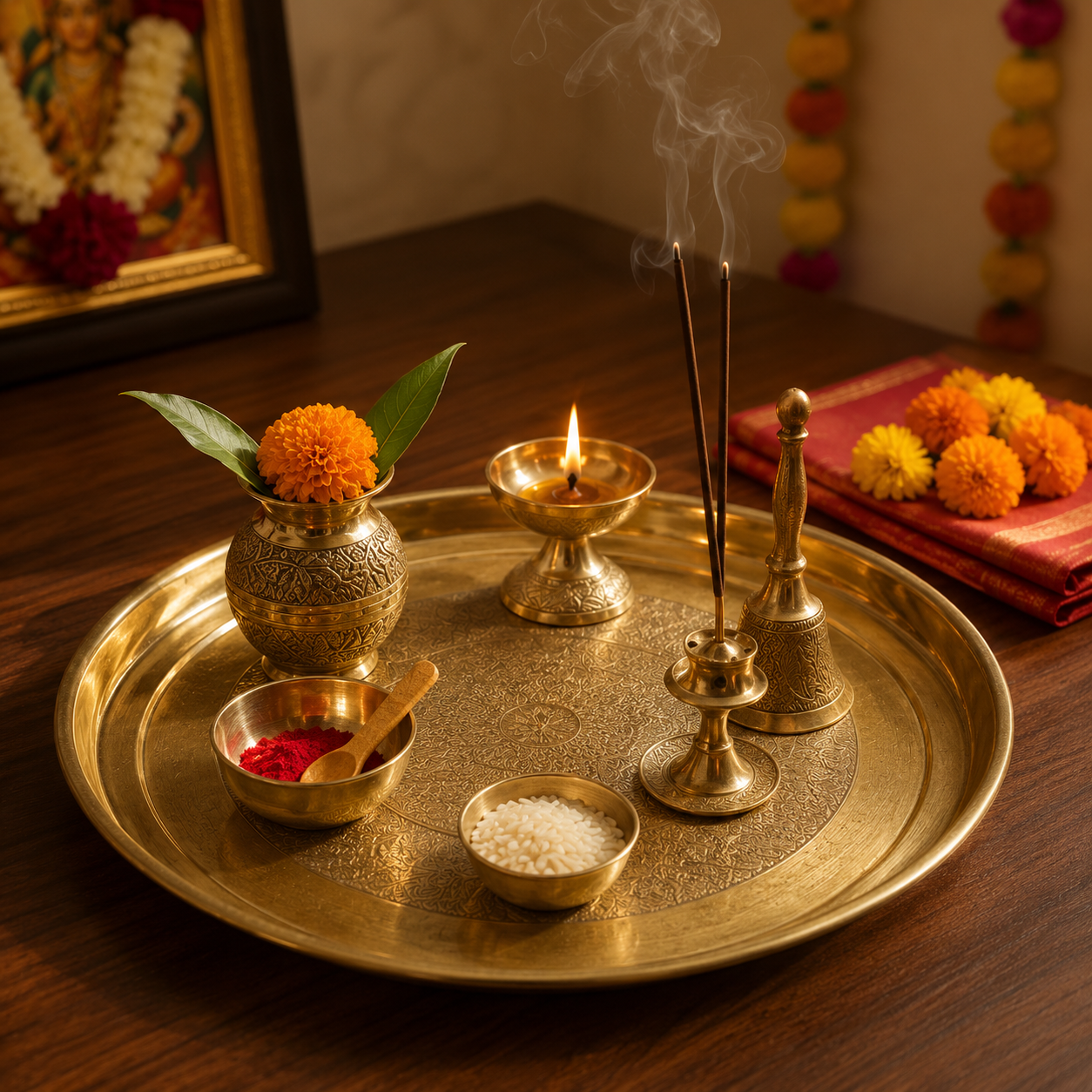 Traditional Brass Thali Only (11 Inch) | Premium Pooja Plate | No Accessories Included
