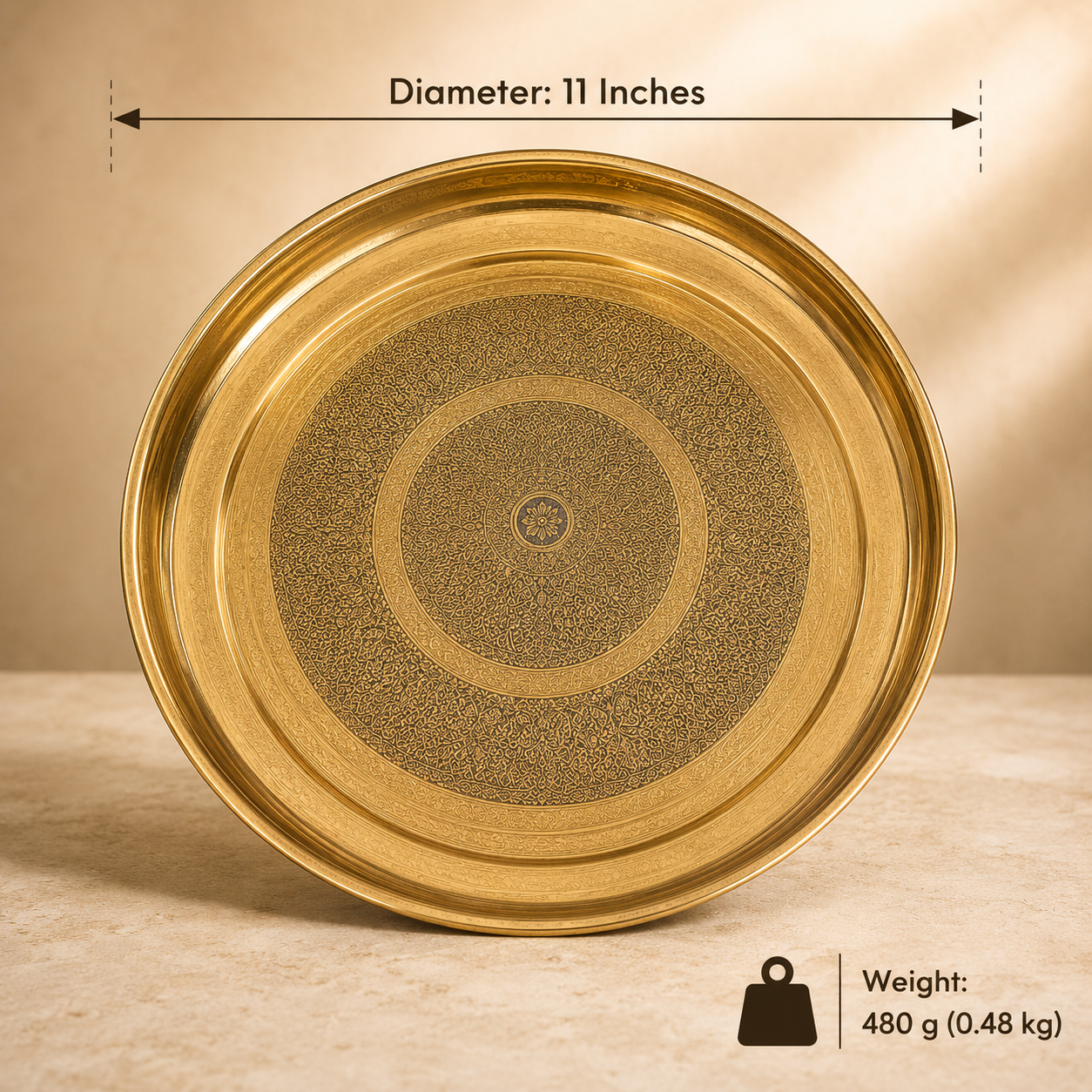 Traditional Brass Thali Only (11 Inch) | Premium Pooja Plate | No Accessories Included