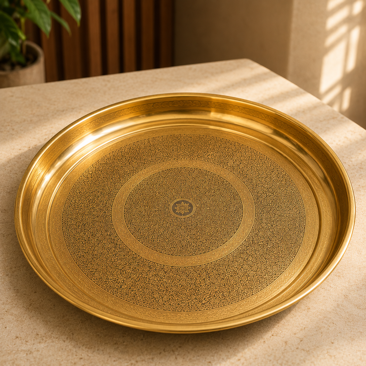 Traditional Brass Thali Only (11 Inch) | Premium Pooja Plate | No Accessories Included