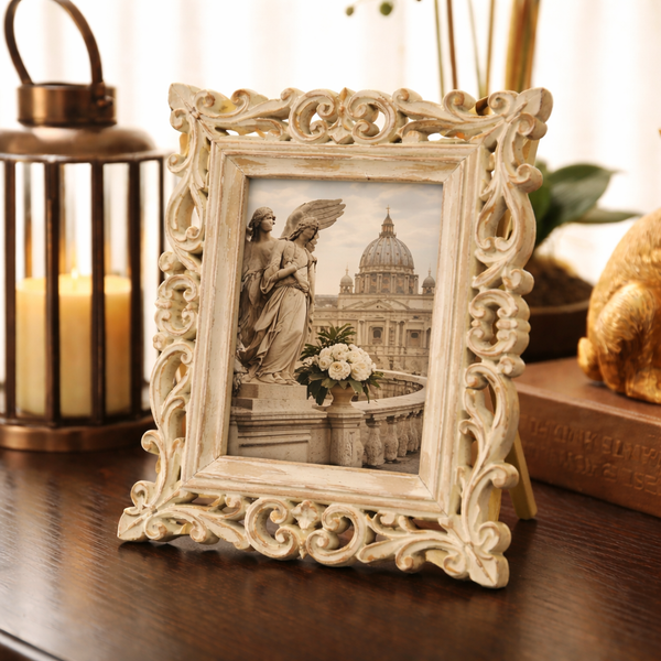 Picture Frame | Table Decor | Vintage Wooden Finish | Cream Color - 7.5 X 9.5 Inch