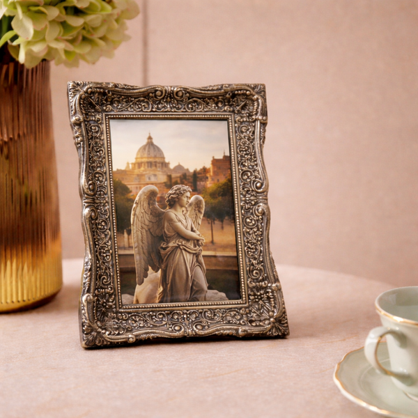 Photo Frame | Aluminium | Grey Color | Vintage Finishing | Table Decor - 7 X 8.8 Inch