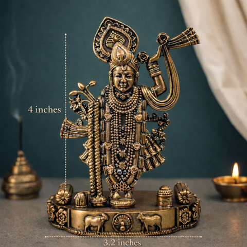 Shreenath Ji Idol | Balaji | Brass Superfine | Temple Essential | Car Dashboard Statue | 4 Inches