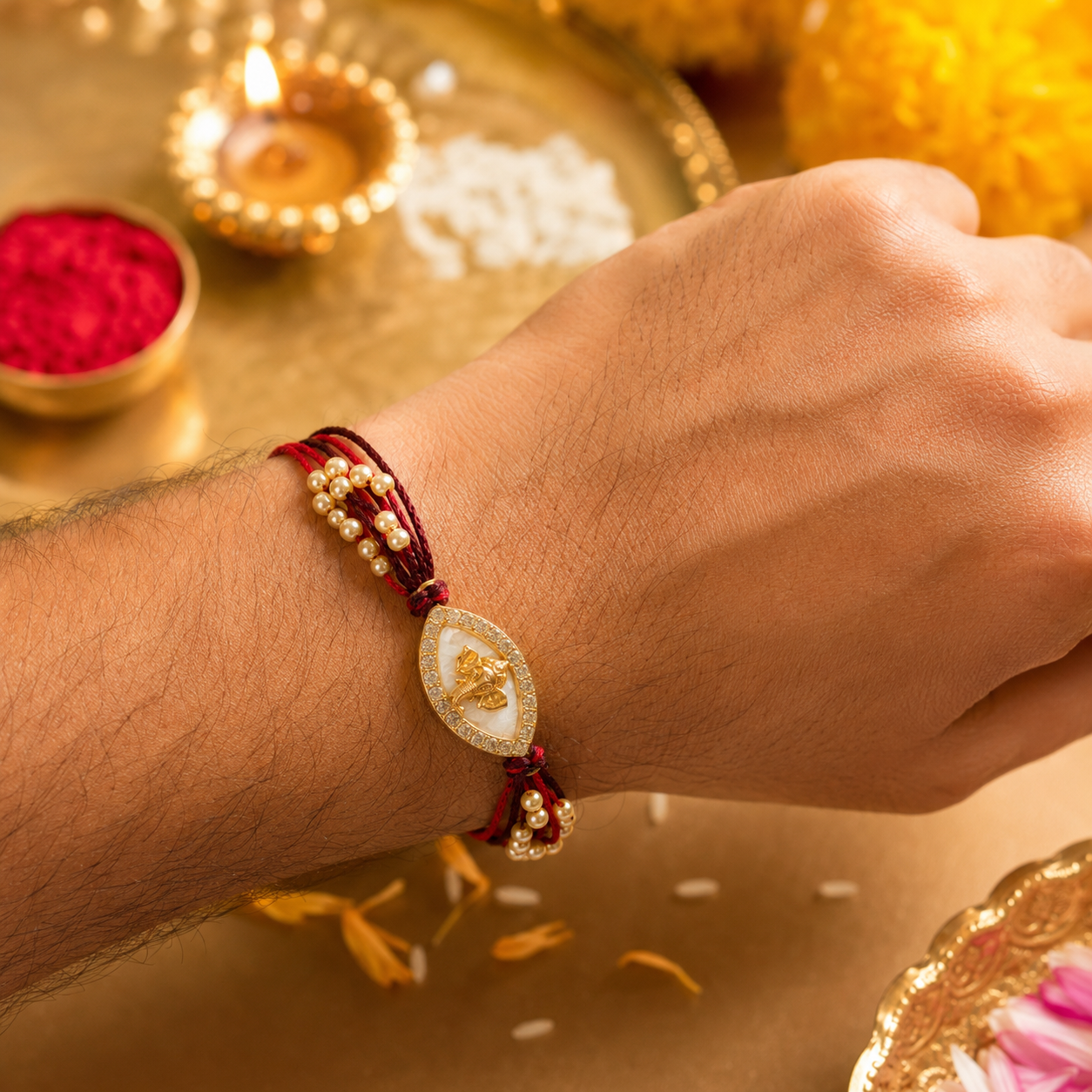 Premium Ganesha Rakhi Collection – Set of 3 with Roli Chawal