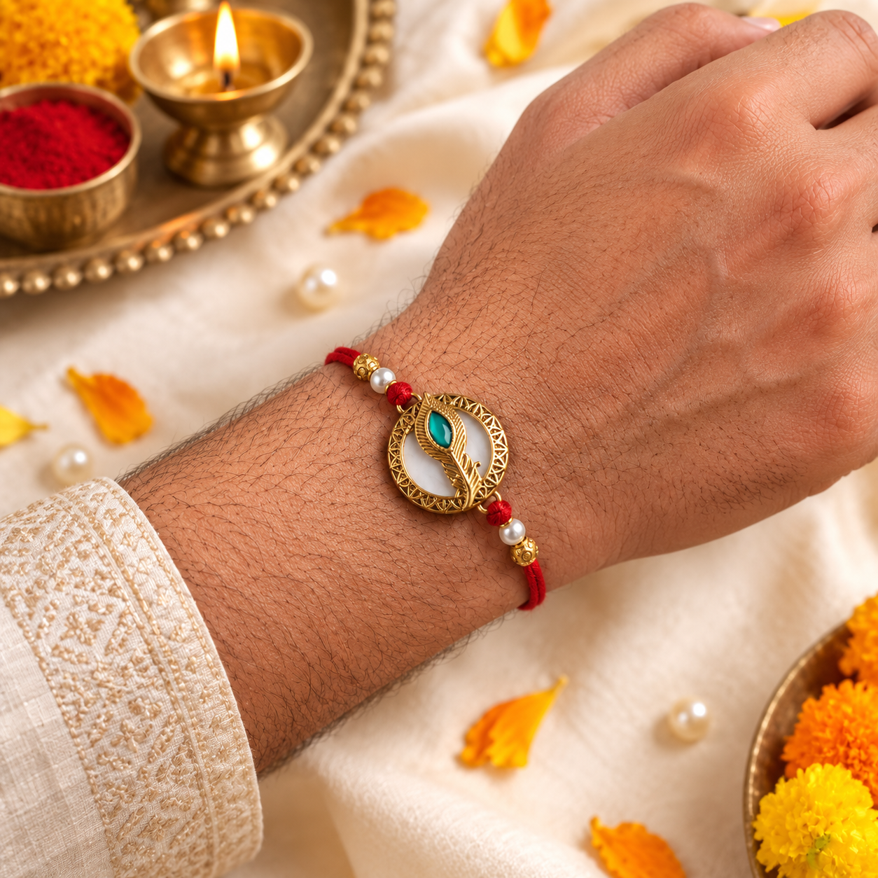 Krishna Feather Rakhi for Bhai With Roli Chawal