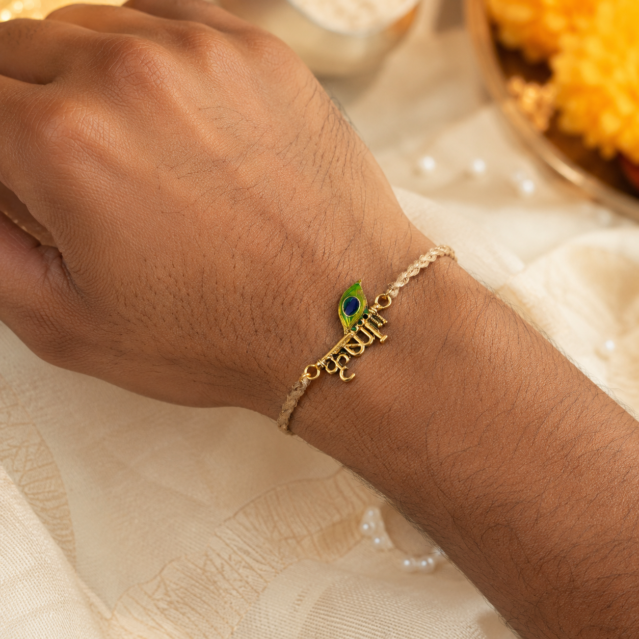 Krishna Feather Rakhi For Brother With Roli Chawal