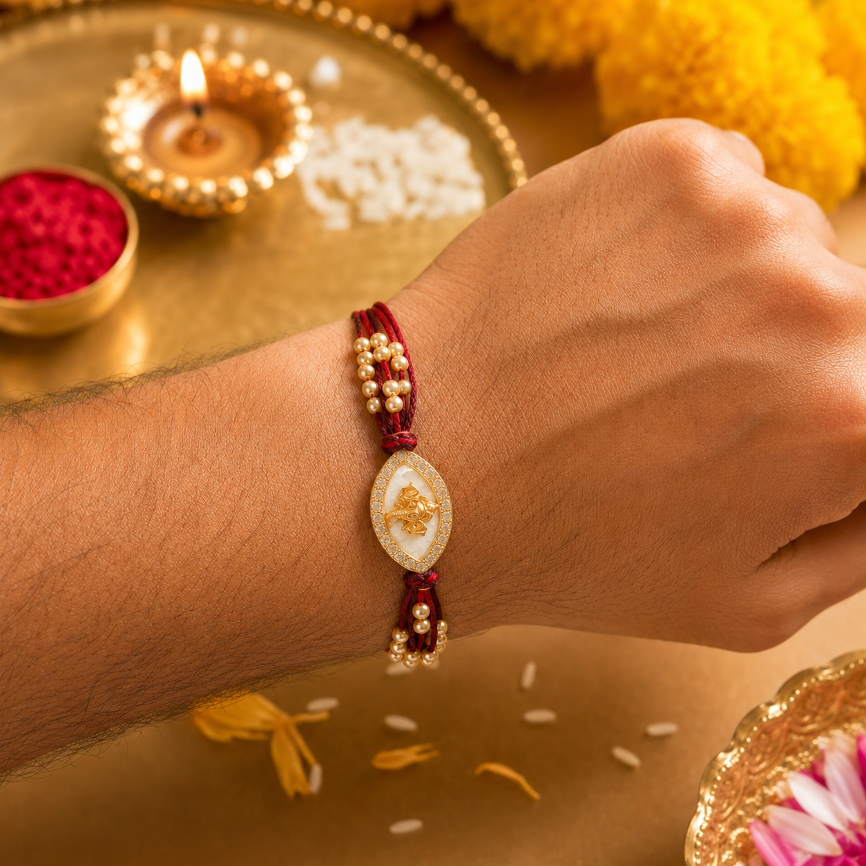 Divine Ganesha Evil Eye Rakhi with Roli Chawal