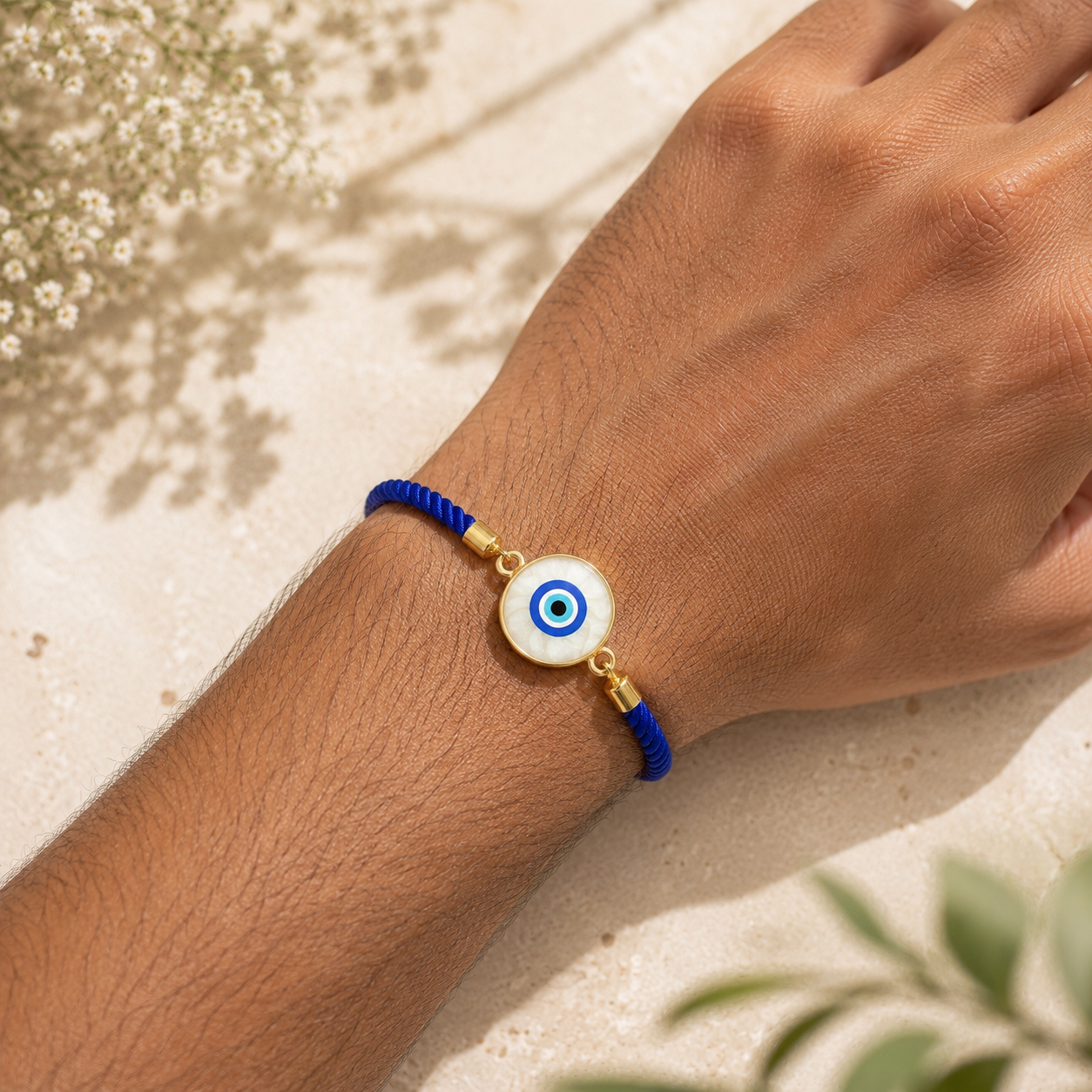 Blue Evil Eye Rakhi with Premium Adjustable Braided Thread & Roli Chawal