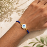 Blue Evil Eye Rakhi with Premium Adjustable Braided Thread & Roli Chawal